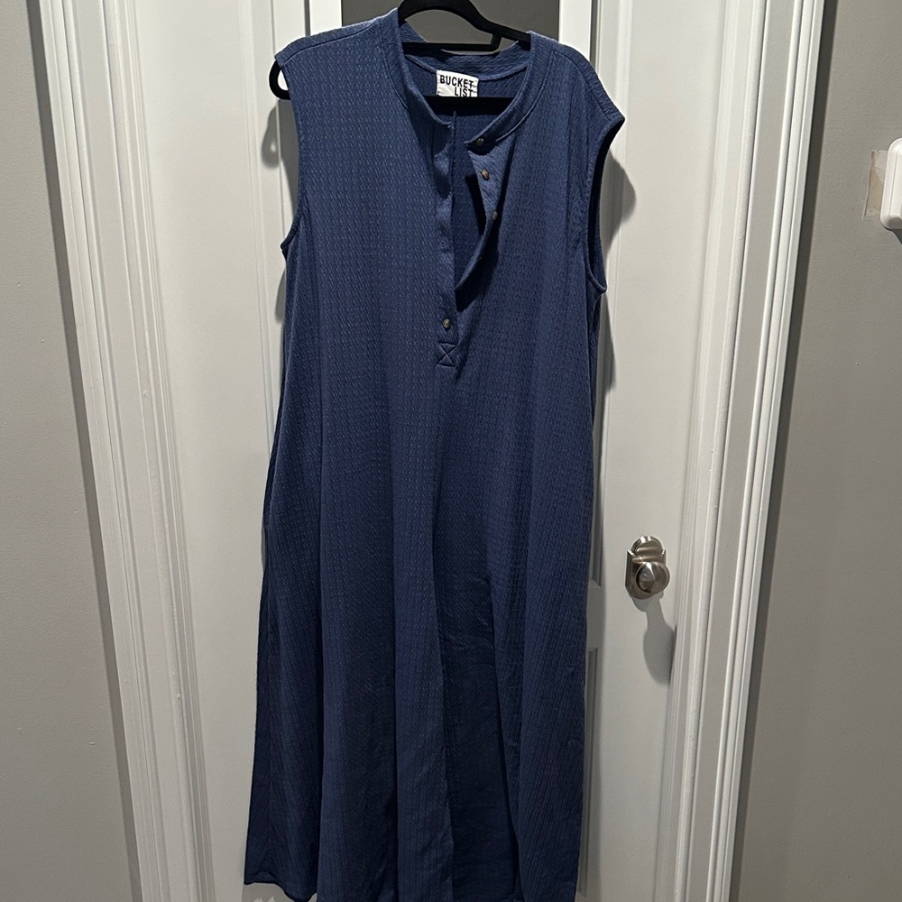 Blue Sleeveless Button-Down Wide Legged Jumpsuit